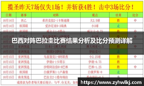巴西对阵巴拉圭比赛结果分析及比分预测详解